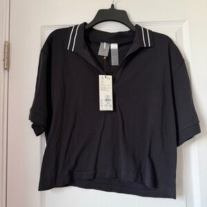 New Women’s Calia Black Polo Shirt with White Stripes Size S